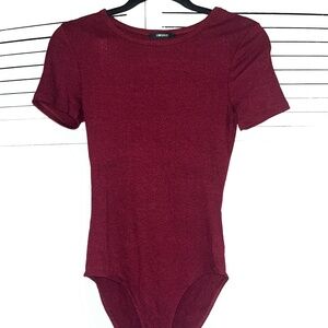 F21 Burgundy Ribbed Bodysuit